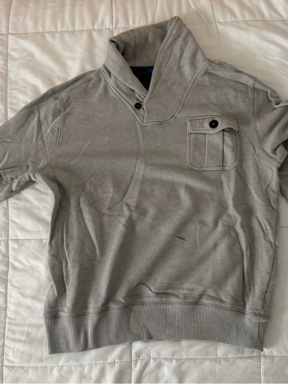 Tommy Hilfiger Light Gray Shawl Collar Pullover Sweatshirt